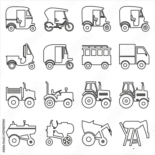 Auto rickshaws buses trucks and tractors motorized tricycle
