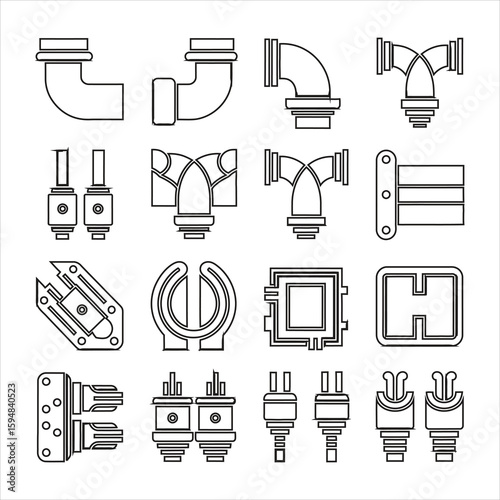 Plumbing and electrical component illustrations pipes elbows