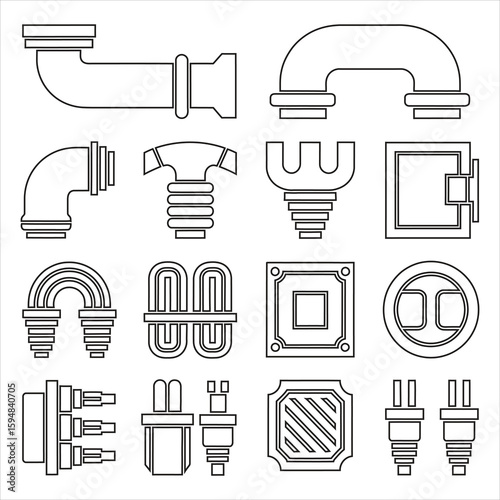 Various plumbing and electrical components pipes elbows