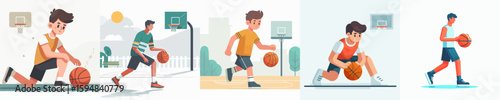 vector of a male playing basketball