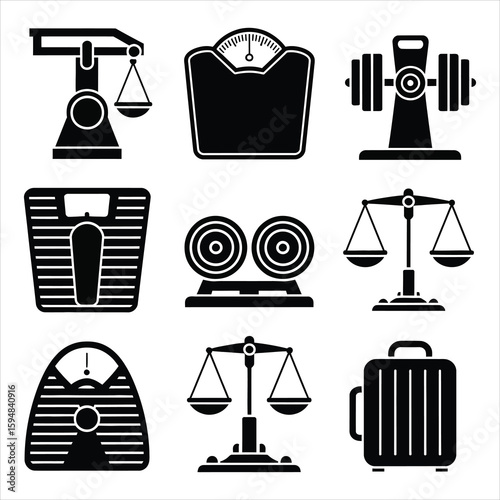 Weight scales and balance scales icons weighing measurement