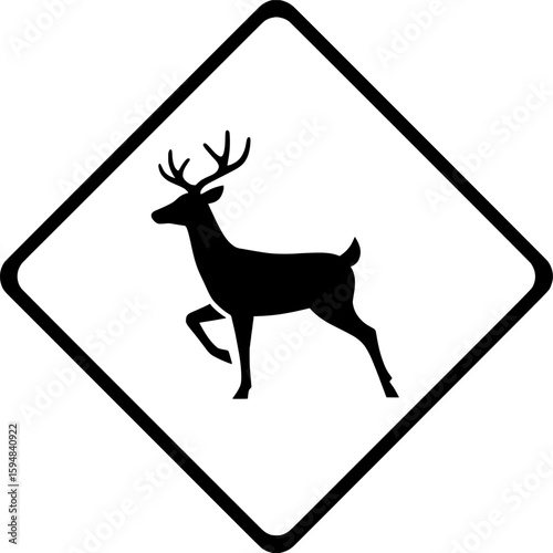 Deer Crossing Alert in Natural Environment, Vector Illustration