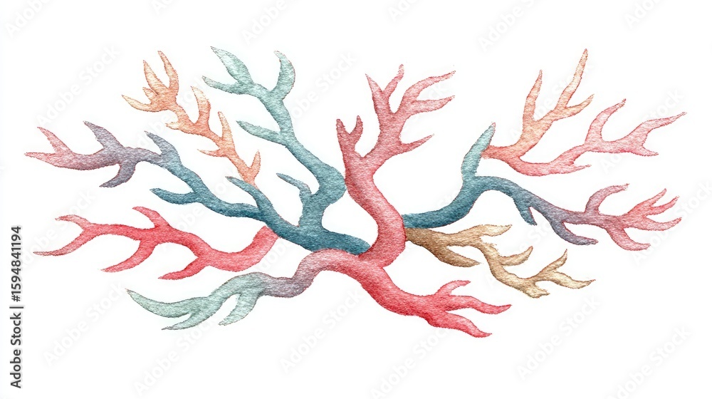Fototapeta premium Watercolor illustration of a colorful coral branch.