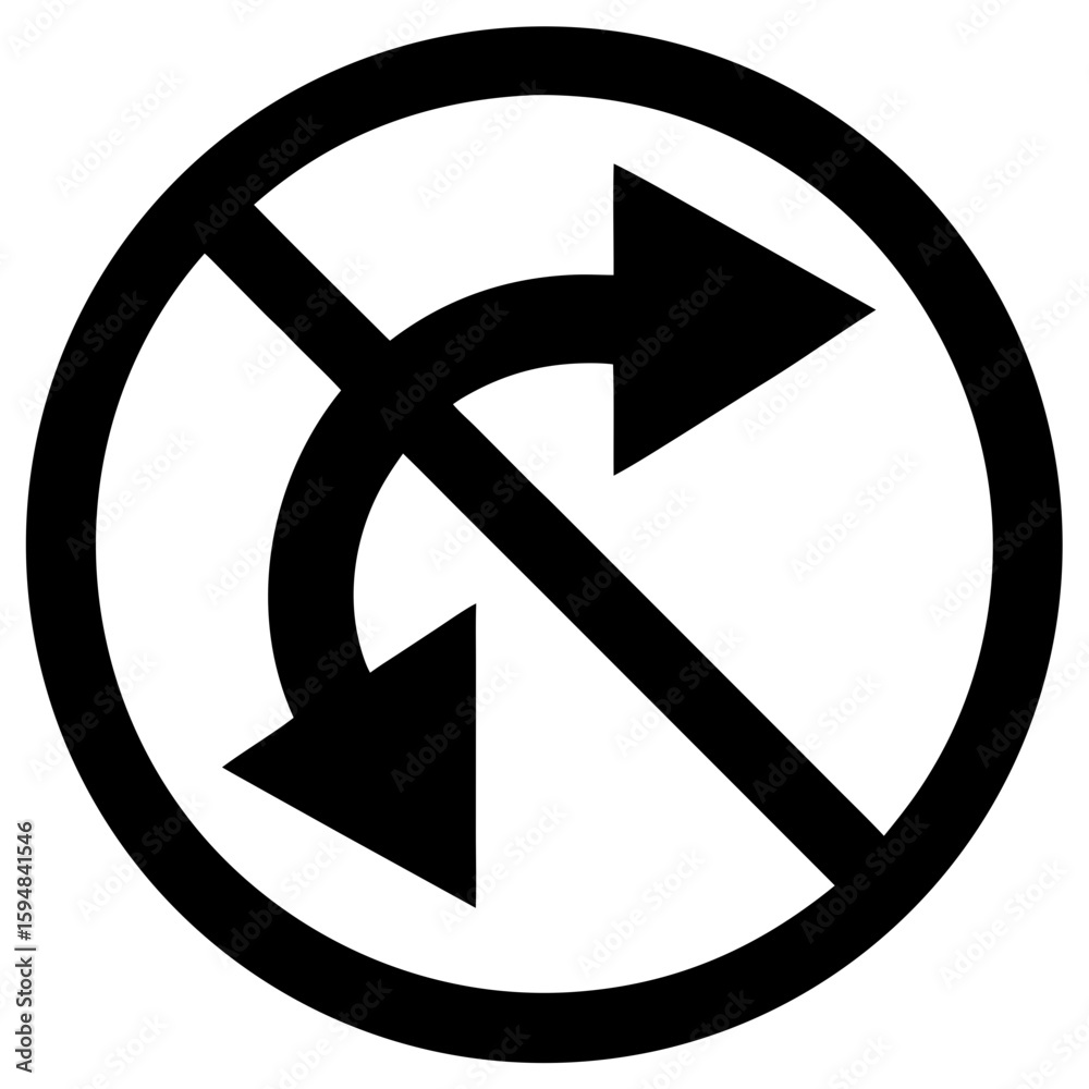 No u turn sign with arrows in circle silhouette vector illustration No u turn sign with arrows in circle silhouette vector illustration
