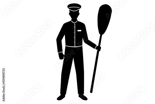Bellhop holding paddle silhouette vector illustration
