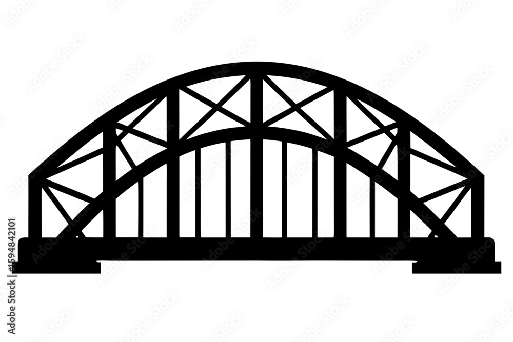 Naklejka premium Arched black bridge construction architecture silhouette vector illustration