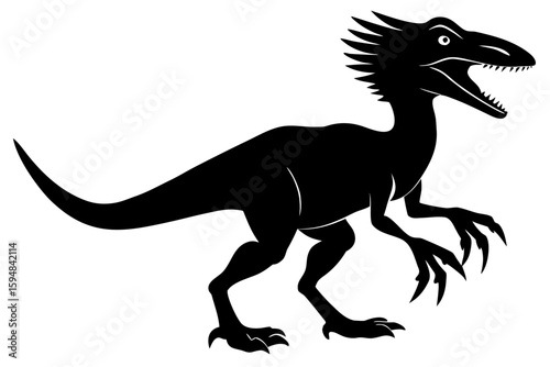 Stylized velociraptor dinosaur black silhouette vector illustration