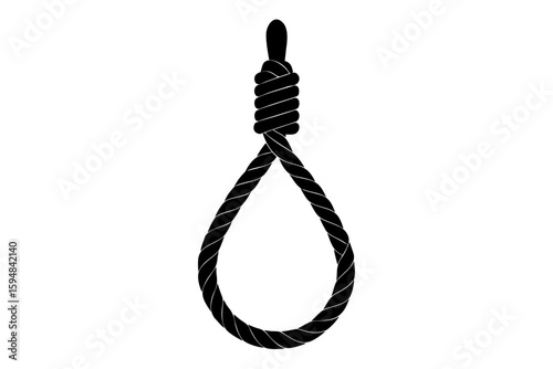 Hanging rope with a tied knot black silhouette vector illustration