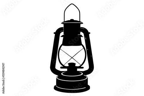 Vintage kerosene lamp with handle black silhouette vector illustration
