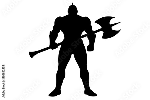 Warrior standing with axe black shape silhouette vector illustration