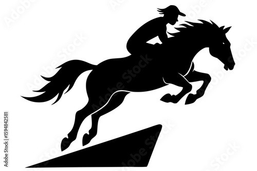 Horse and rider jumping obstacle silhouette vector illustration