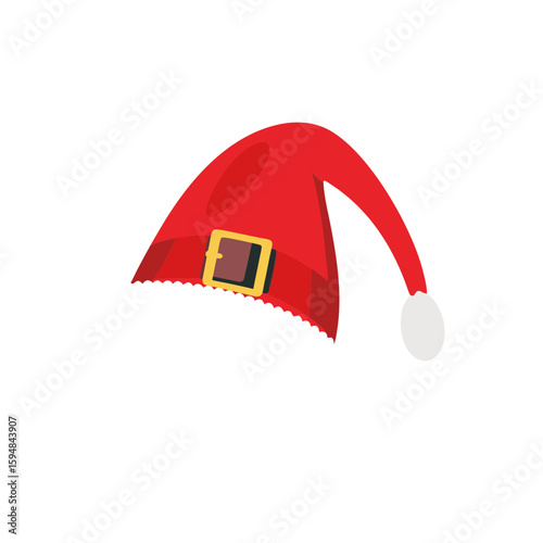 Vector illustration of red Santa hat, Christmas designs, festive clipart, seasonal packaging.