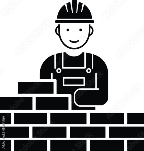 Building Progress A focused graphic of a construction worker carefully laying bricks, emphasizing the effort and precision in construction, a modern touch for industrial projects.