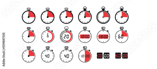 "Stopwatch Set – Timer, Countdown & Chronograph Vector Icons for Sports, Fitness & Productivity"
