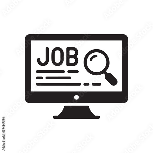 Computer screen displaying job search results with a magnifying glass