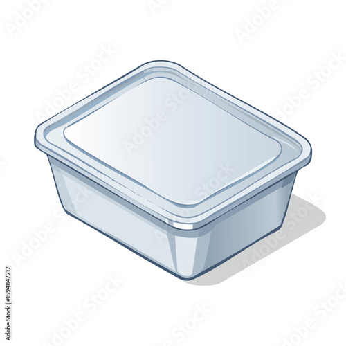 Vector illustration of a closed, rectangular, plastic food container with a shadow.