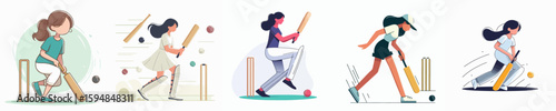 vector of a female playing cricket