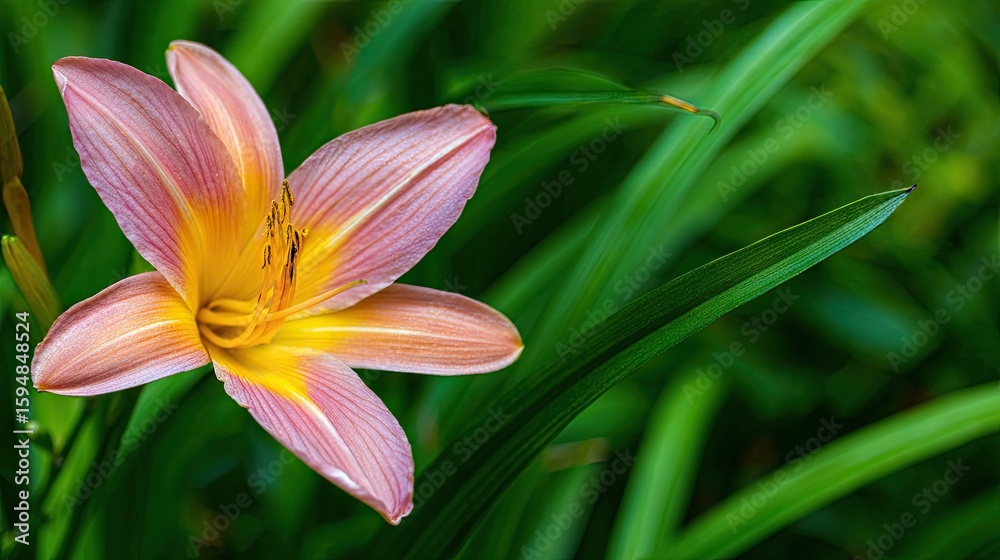 Close-up of a delicate pink and yellow flower. Close-up of a delicate pink and yellow flower.