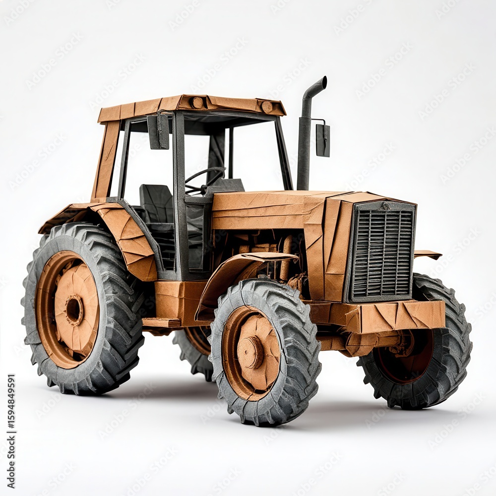 Obraz premium Rustic Paper Tractor Model with Oversized Wheels