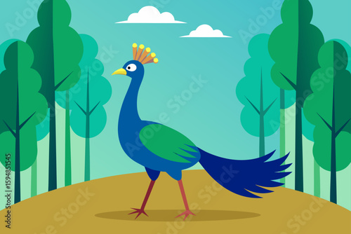 Peacock Walking Proudly Through Forest Clearing