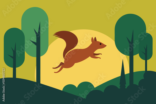 Squirrel Leaping Between Trees in Early Morning Light