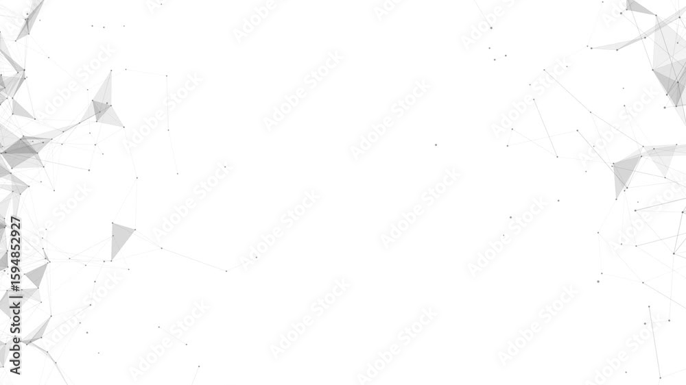 Abstract tech polygon mesh frame background. Futuristic digital wireframe border layout. White minimal network structure with connection lines.
