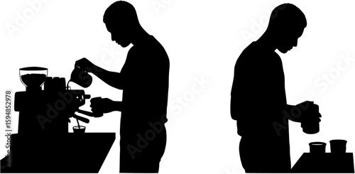 Barista Operating Espresso Machine