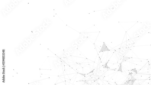 Digital abstract polygon mesh network background. Futuristic white wireframe connection design. Minimal tech structure with nodes and dots.
