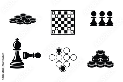 Black and white game pieces and board chess checkers