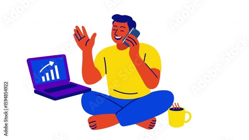 Bold and joyful flat illustration in bright blue, orange, and yellow—great for branding or digital use.
