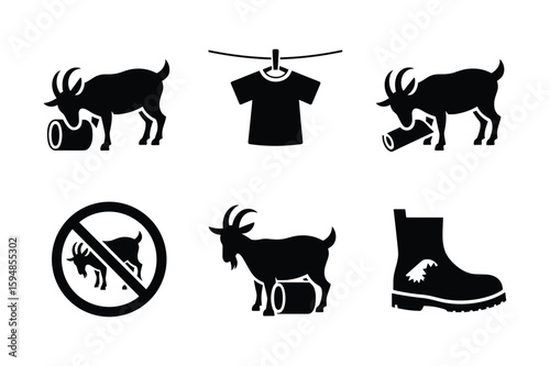 Silhouette of goats with logs and a t shirt on a clothesline vector