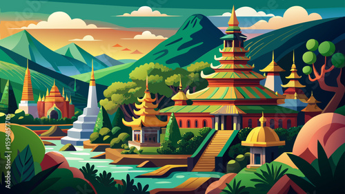 Chiang Mai, Thailand – Ancient temples, green hills, and peaceful streets create a meditative atmosphere ideal for detailed vector storytelling.