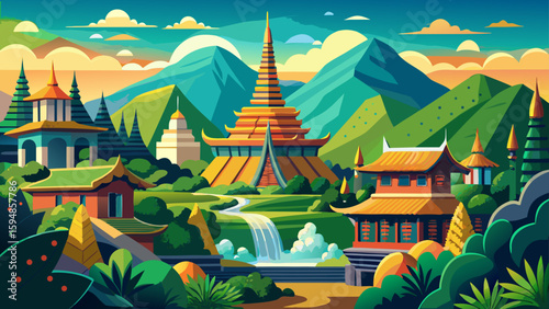 Chiang Mai, Thailand – Ancient temples, green hills, and peaceful streets create a meditative atmosphere ideal for detailed vector storytelling.