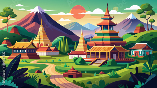 Chiang Mai, Thailand – Ancient temples, green hills, and peaceful streets create a meditative atmosphere ideal for detailed vector storytelling.