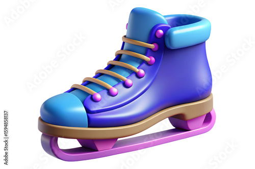 Stylized 3d illustration of a purple and blue ice skate with pink accents isolated on transparent background