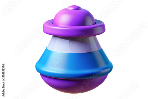 A colorful stylized cartoonish alien spaceship or ufo with a purple top and blue and white body isolated on transparent background
