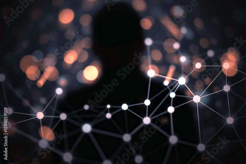 An abstract blue background with glowing stars, perfect for a Christmas or holiday design illustrating the night sky with a tech-inspired shine