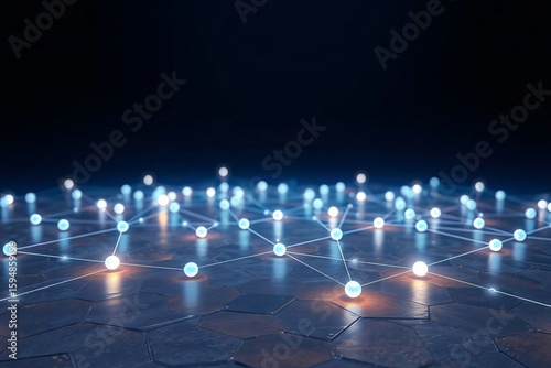 An abstract blue background with glowing stars, perfect for a Christmas or holiday design illustrating the night sky with a tech-inspired shine