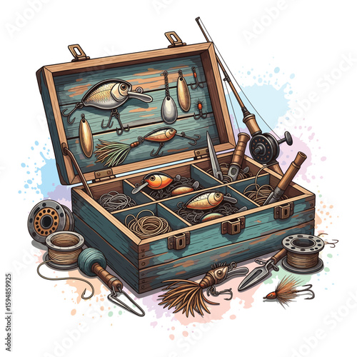 Fishing Tackle Box Watercolor Sublimation