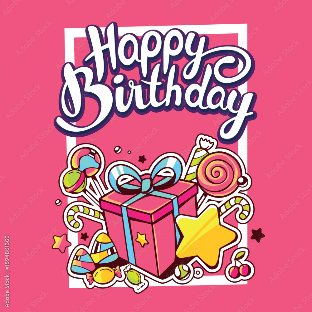Fototapeta premium happy birthday card with gift boxes