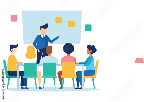 Diverse business team collaborating around a table isolated on transparent background