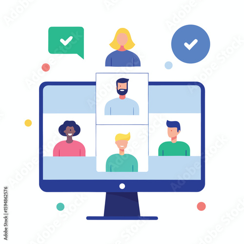 Remote team daily standup flat design scene isolated on transparent background