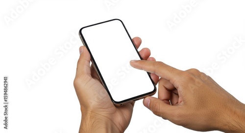 Hand using smartphone isolated on white background