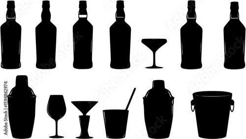 Silhouette vector set of various drink