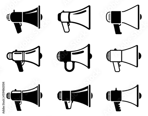 Black and white megaphone icons bullhorn speaker