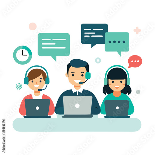 Customer service support center shopping cart flat vector design isolated on transparent background