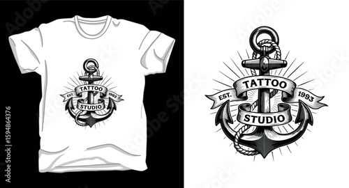Tattoo studio sailor graphic vector art t-shirt design print
