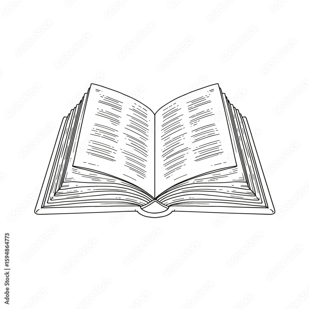Obraz premium Detailed outline illustration of an open book, symbolizing reading and knowledge 