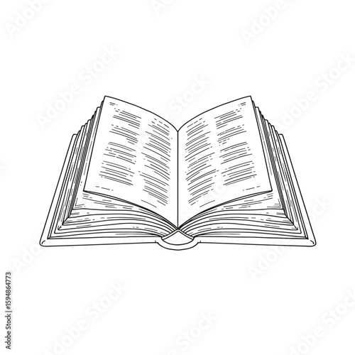 Detailed outline illustration of an open book, symbolizing reading and knowledge 
