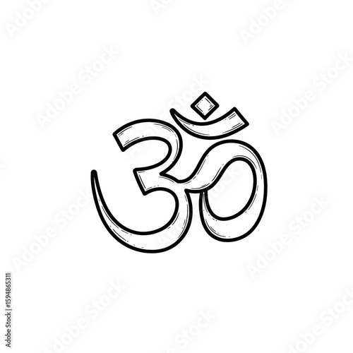 Outline drawing of the om symbol on white background silhouette